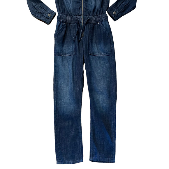 M&S Pure Tencel Girls Dark Denim Long Sleeve Utility Jumpsuit Size 8-9 - Picture 2 of 4